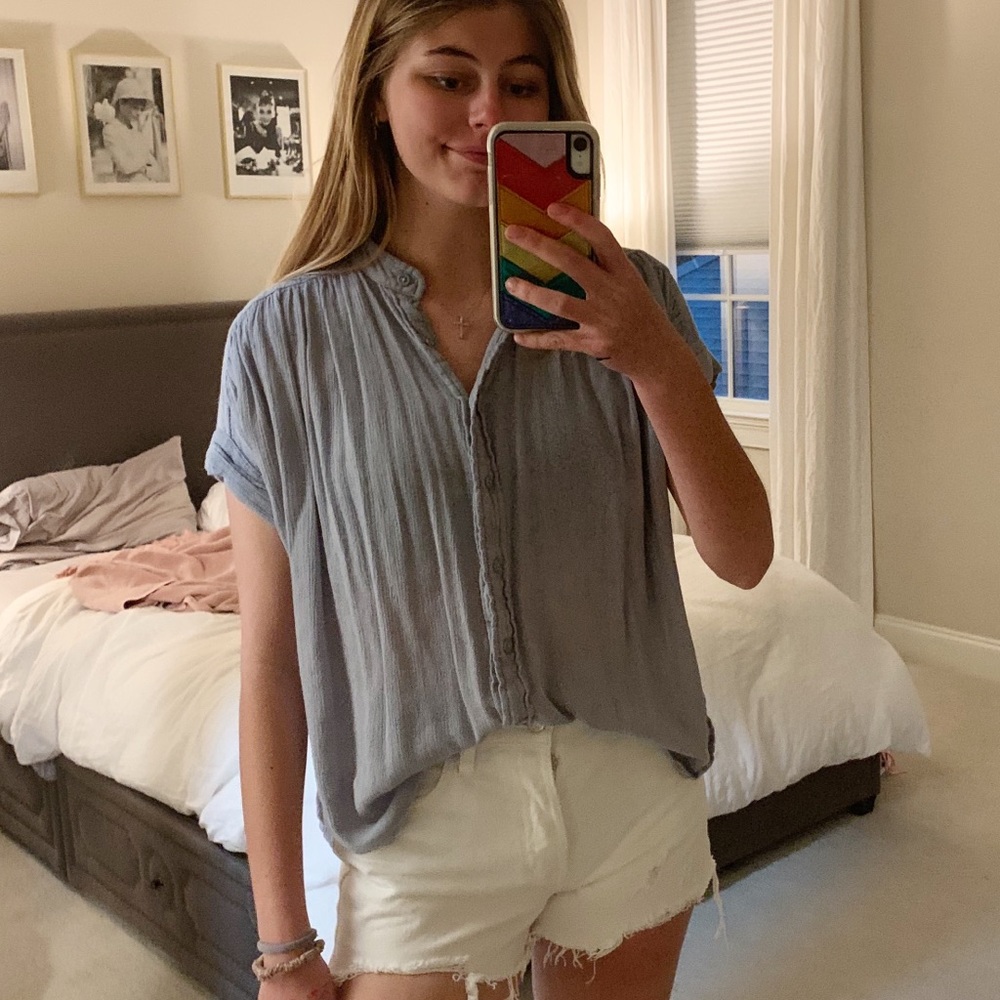 Light Blue/Grey Button Down Blouse - image 2